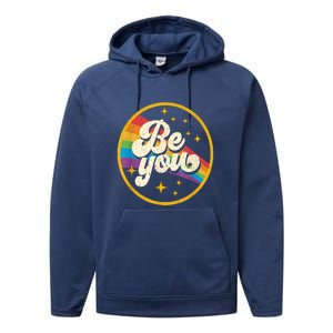 Be You Pride Lgbtq Gay Lgbt Ally Rainbow Flag Retro Galaxy Performance Fleece Hoodie