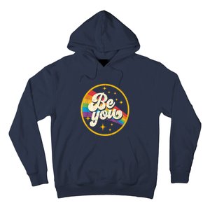 Be You Pride Lgbtq Gay Lgbt Ally Rainbow Flag Retro Galaxy Hoodie