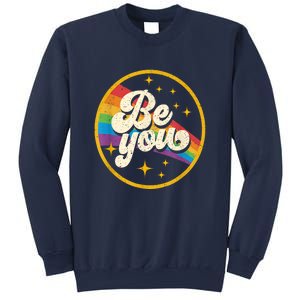 Be You Pride Lgbtq Gay Lgbt Ally Rainbow Flag Retro Galaxy Sweatshirt