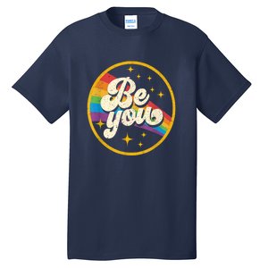 Be You Pride Lgbtq Gay Lgbt Ally Rainbow Flag Retro Galaxy Tall T-Shirt