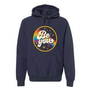 Be You Pride Lgbtq Gay Lgbt Ally Rainbow Flag Retro Galaxy Premium Hoodie