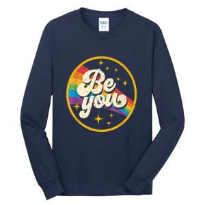 Be You Pride Lgbtq Gay Lgbt Ally Rainbow Flag Retro Galaxy Tall Long Sleeve T-Shirt