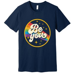 Be You Pride Lgbtq Gay Lgbt Ally Rainbow Flag Retro Galaxy Premium T-Shirt