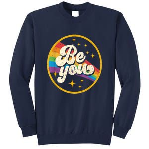 Be You Pride Lgbtq Gay Lgbt Ally Rainbow Flag Retro Galaxy Tall Sweatshirt