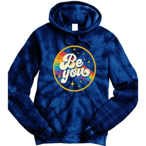 Be You Pride Lgbtq Gay Lgbt Ally Rainbow Flag Retro Galaxy Tie Dye Hoodie