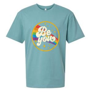 Be You Pride Lgbtq Gay Lgbt Ally Rainbow Flag Retro Galaxy Sueded Cloud Jersey T-Shirt