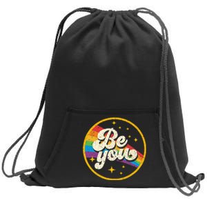 Be You Pride LGBTQ Gay LGBT Ally Rainbow Flag Retro Galaxy Sweatshirt Cinch Pack Bag