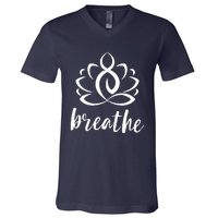 Breathe Yoga Relaxation Lotus Flower Inspiration V-Neck T-Shirt