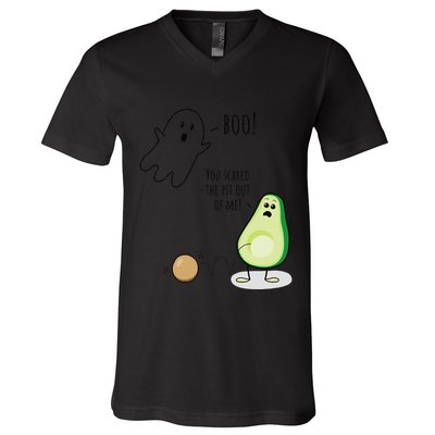 Boo You Scared The Pit Out Of Me Funny Ghost Avocado Gift V-Neck T-Shirt