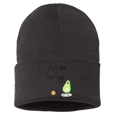 Boo You Scared The Pit Out Of Me Funny Ghost Avocado Gift Sustainable Knit Beanie