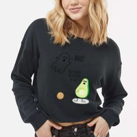 Boo You Scared The Pit Out Of Me Funny Ghost Avocado Gift Cropped Pullover Crew