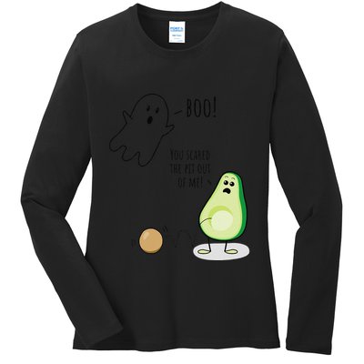Boo You Scared The Pit Out Of Me Funny Ghost Avocado Gift Ladies Long Sleeve Shirt