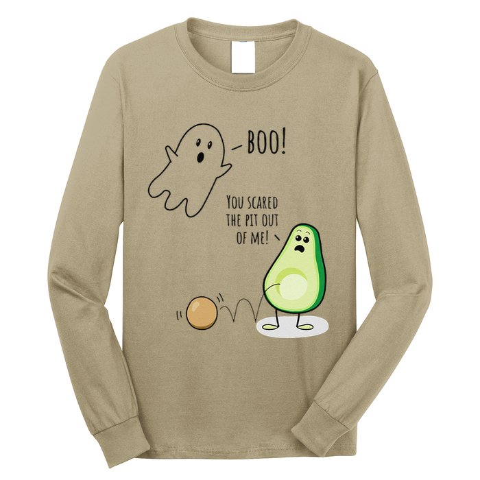 Boo You Scared The Pit Out Of Me Funny Ghost Avocado Gift Long Sleeve Shirt
