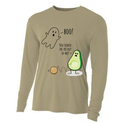 Boo You Scared The Pit Out Of Me Funny Ghost Avocado Gift Cooling Performance Long Sleeve Crew
