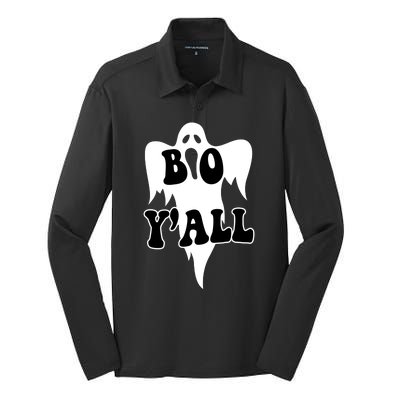 Boo Yall Spooky Ghost Halloween Silk Touch Performance Long Sleeve Polo