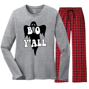 Boo Yall Spooky Ghost Halloween Women's Long Sleeve Flannel Pajama Set 