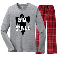 Boo Yall Spooky Ghost Halloween Women's Long Sleeve Flannel Pajama Set 