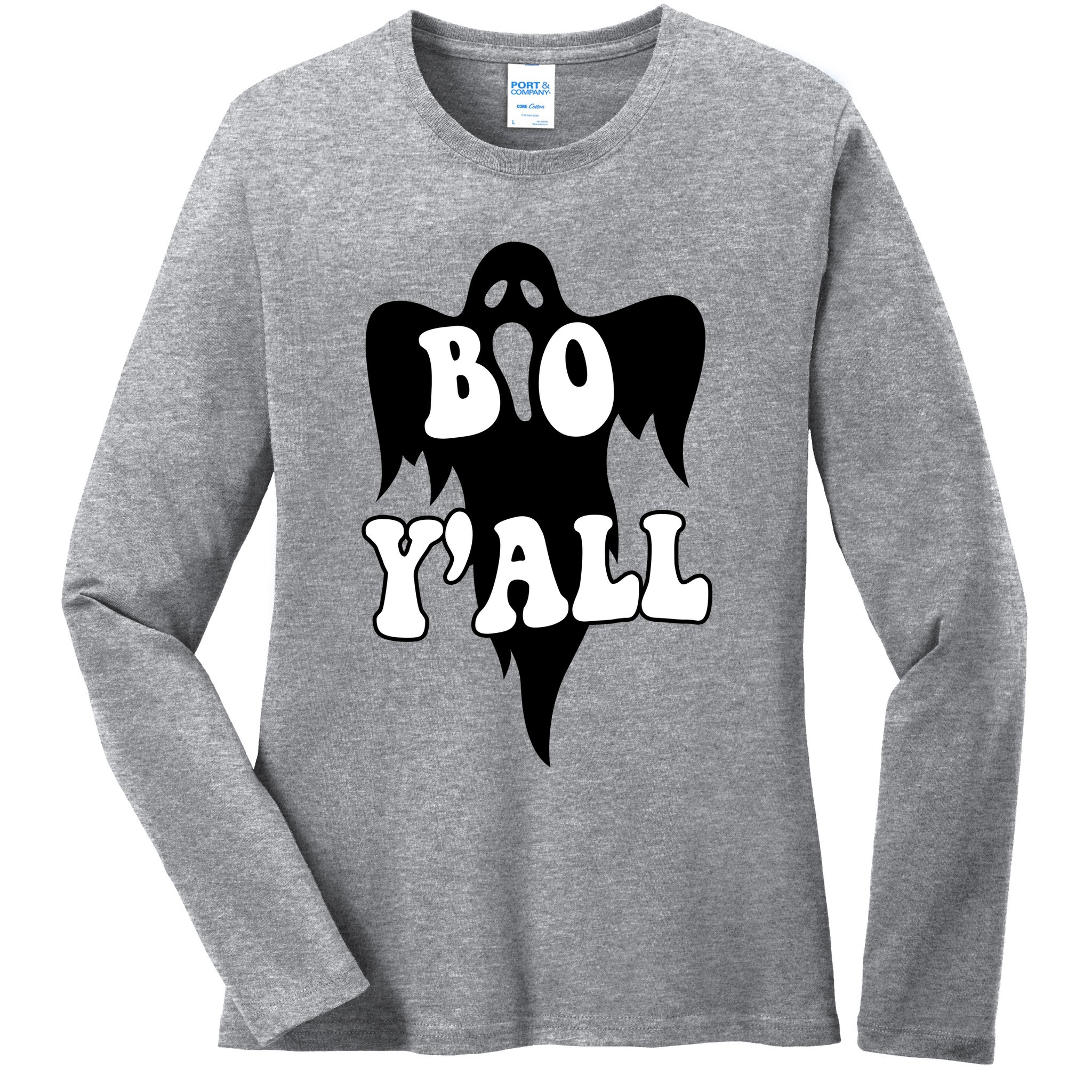 Boo Yall Spooky Ghost Halloween Ladies Long Sleeve Shirt
