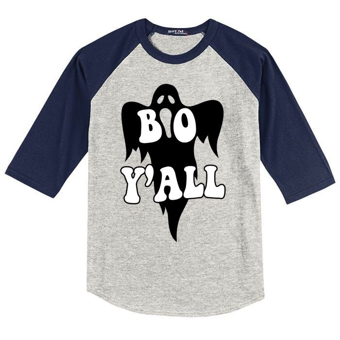 Boo Yall Spooky Ghost Halloween Kids Colorblock Raglan Jersey