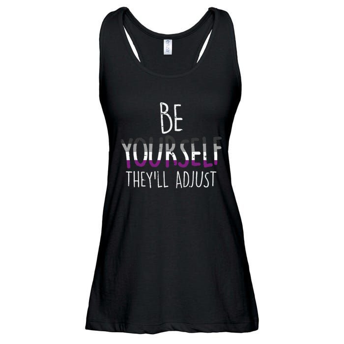 Be Yourself TheyLl Adjust Lgbtq Asexual Flag Ace Pride Ally Ladies Essential Flowy Tank