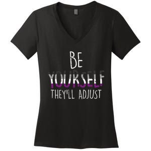 Be Yourself TheyLl Adjust Lgbtq Asexual Flag Ace Pride Ally Women's V-Neck T-Shirt