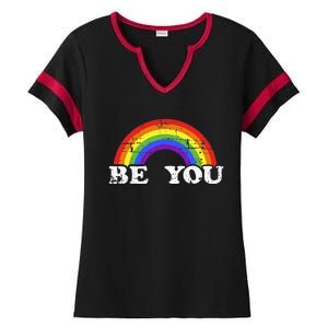 Be You With Rainbow Flag For Gay And Lesbian Pride Month Ladies Halftime Notch Neck Tee