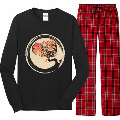 Bonsai Zen Buddhist Enso Circle Tree In Japanese Long Sleeve Pajama Set