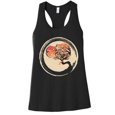 Bonsai Zen Buddhist Enso Circle Tree In Japanese Women's Racerback Tank