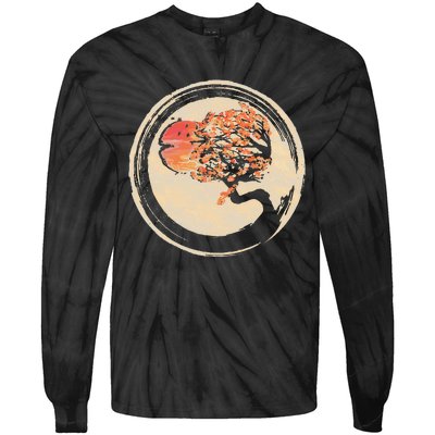 Bonsai Zen Buddhist Enso Circle Tree In Japanese Tie-Dye Long Sleeve Shirt