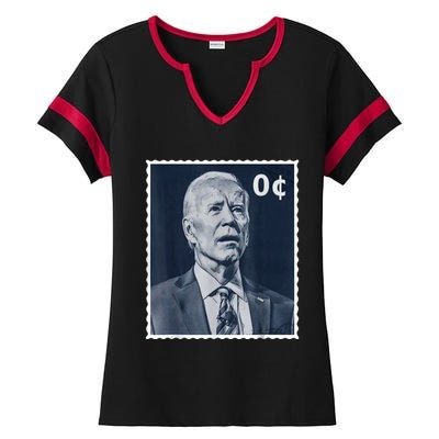 Biden Zero Cents Stamp 0 President Joe Biden Ladies Halftime Notch Neck Tee