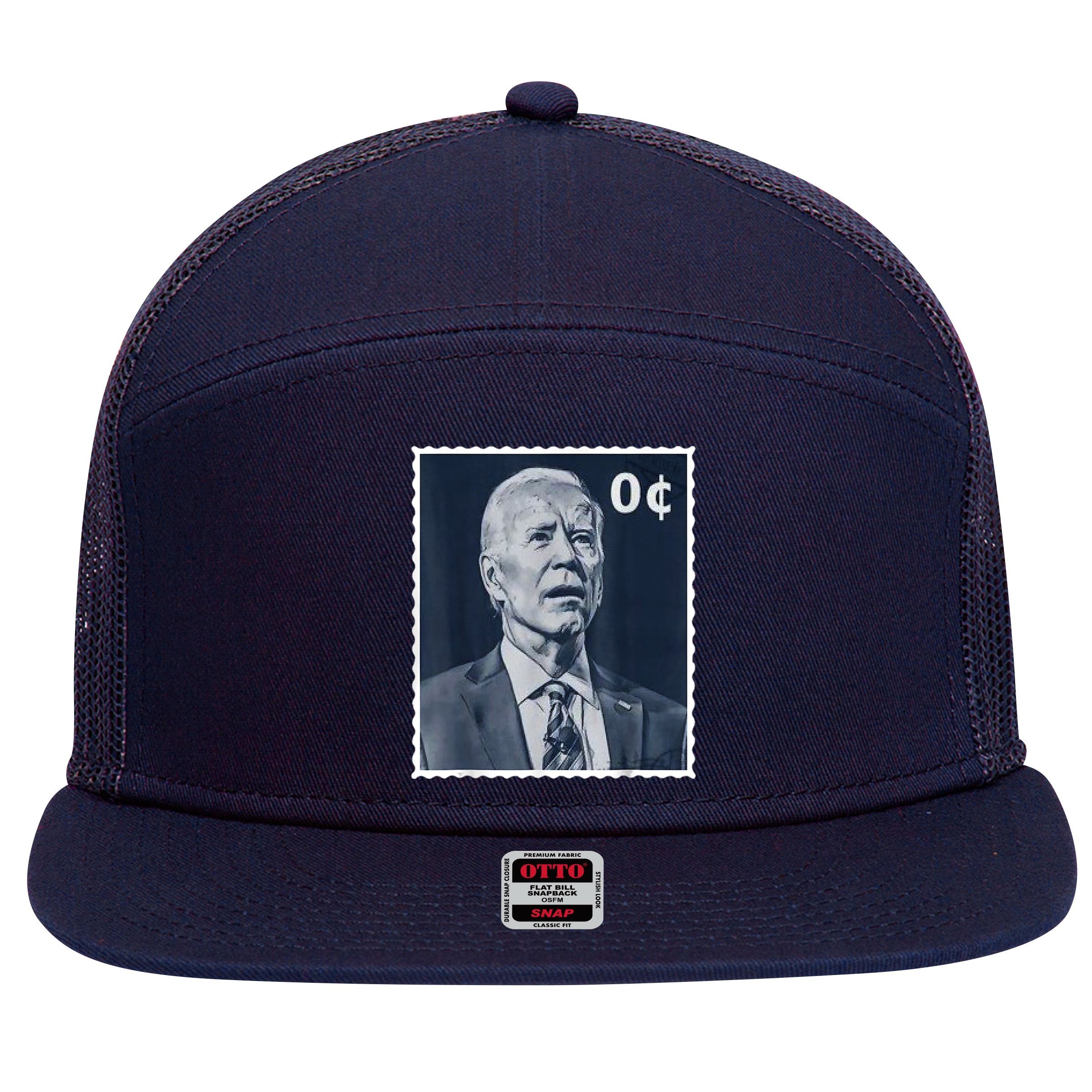 Biden Zero Cents Stamp 0 President Joe Biden 7 Panel Mesh Trucker Snapback Hat
