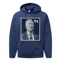 Biden Zero Cents Stamp 0 President Joe Biden Performance Fleece Hoodie