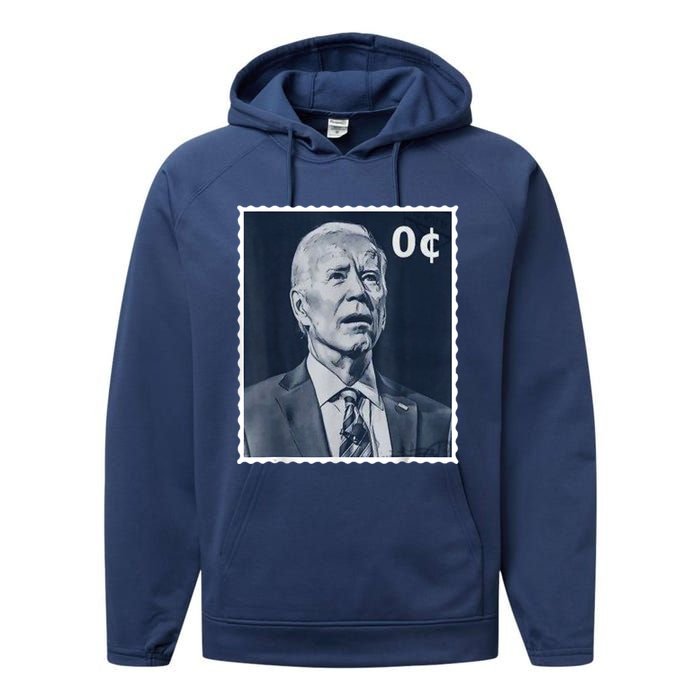 Biden Zero Cents Stamp 0 President Joe Biden Performance Fleece Hoodie