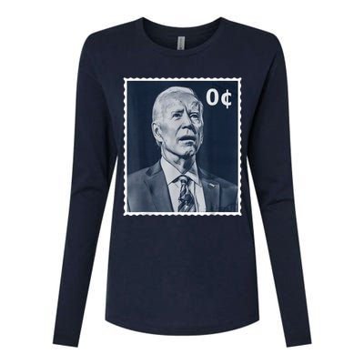 Biden Zero Cents Stamp 0 President Joe Biden Womens Cotton Relaxed Long Sleeve T-Shirt