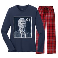 Biden Zero Cents Stamp 0 President Joe Biden Women's Long Sleeve Flannel Pajama Set 