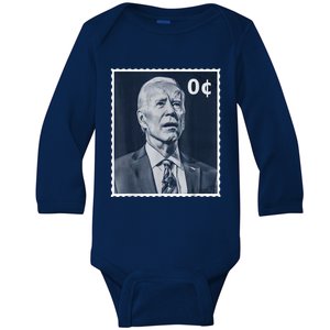 Biden Zero Cents Stamp 0 President Joe Biden Baby Long Sleeve Bodysuit