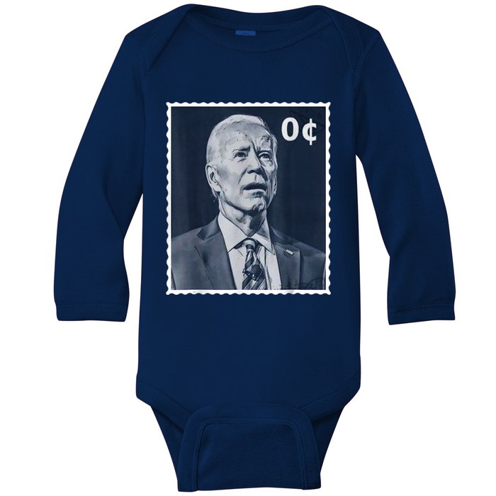 Biden Zero Cents Stamp 0 President Joe Biden Baby Long Sleeve Bodysuit