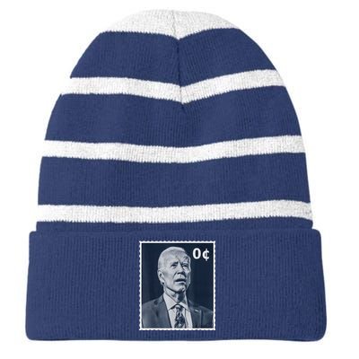 Biden Zero Cents Stamp 0 President Joe Biden Striped Beanie with Solid Band