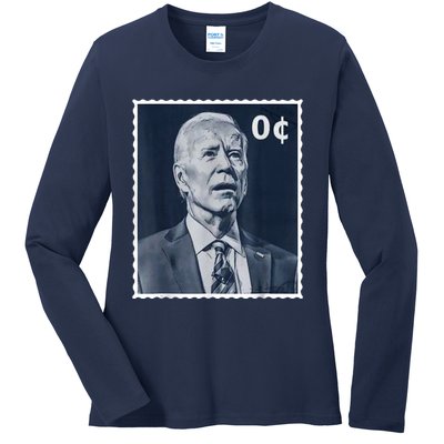 Biden Zero Cents Stamp 0 President Joe Biden Ladies Long Sleeve Shirt