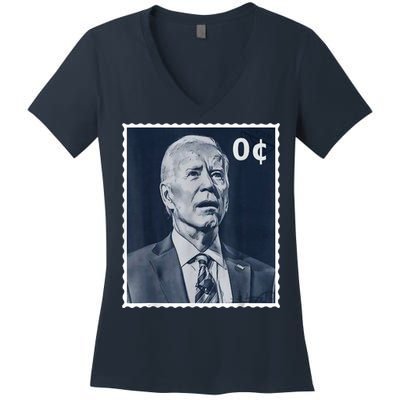 Biden Zero Cents Stamp 0 President Joe Biden Women's V-Neck T-Shirt