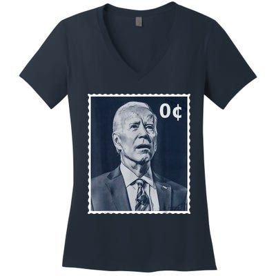 Biden Zero Cents Stamp 0 President Joe Biden Women's V-Neck T-Shirt