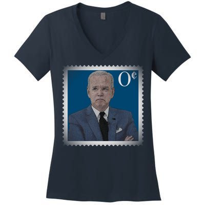 Biden Zero Cents Stamp Joe 0 Funny President Women's V-Neck T-Shirt