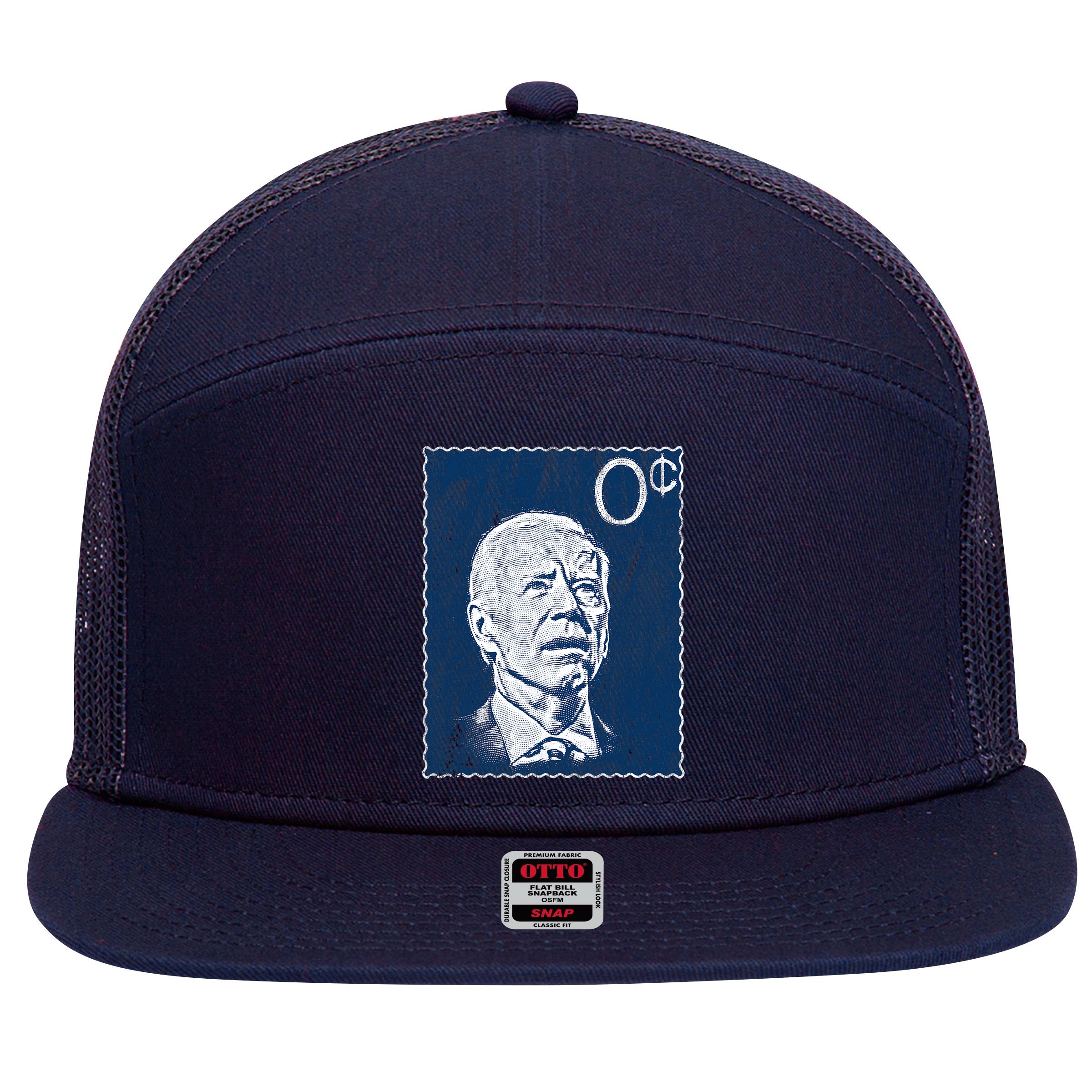 Biden Zero Cents Stamp 0 President Joe 7 Panel Mesh Trucker Snapback Hat