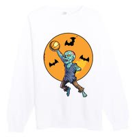 Basketball Zombie Halloween Boy Basketball Halloween Premium Crewneck Sweatshirt