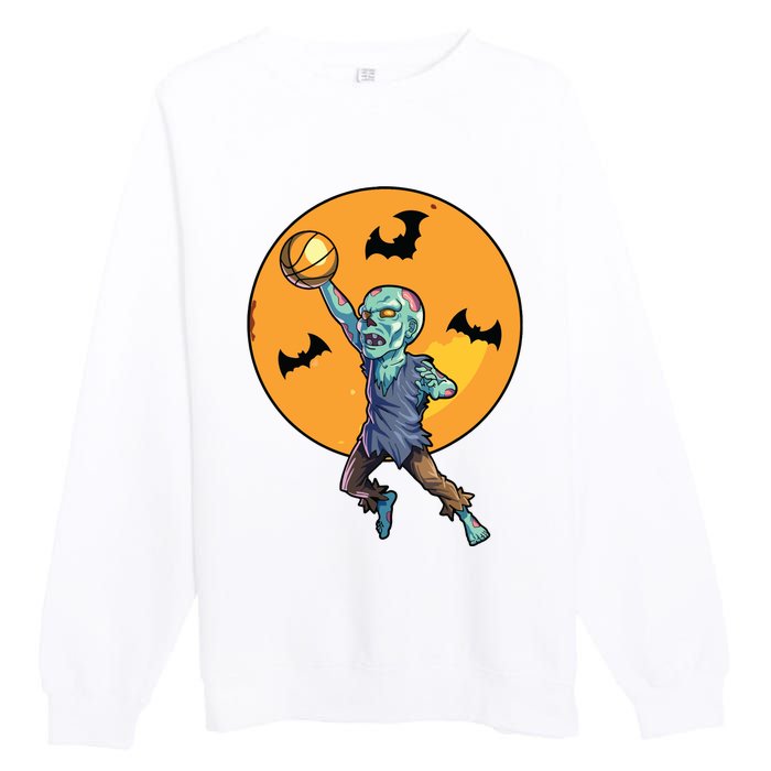 Basketball Zombie Halloween Boy Basketball Halloween Premium Crewneck Sweatshirt