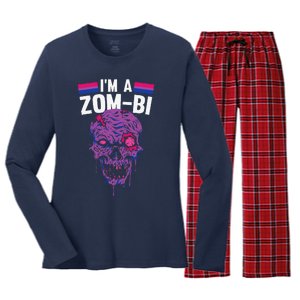 Bisexual Zombie Lazy Halloween Costume Funny Bi Pride LGBTQ Women's Long Sleeve Flannel Pajama Set 