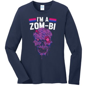 Bisexual Zombie Lazy Halloween Costume Funny Bi Pride LGBTQ Ladies Long Sleeve Shirt