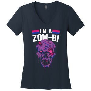 Bisexual Zombie Lazy Halloween Costume Funny Bi Pride LGBTQ Women's V-Neck T-Shirt