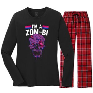 Bisexual Zombie Lazy Halloween Costume Funny Bi Pride LGBT Q Women's Long Sleeve Flannel Pajama Set 