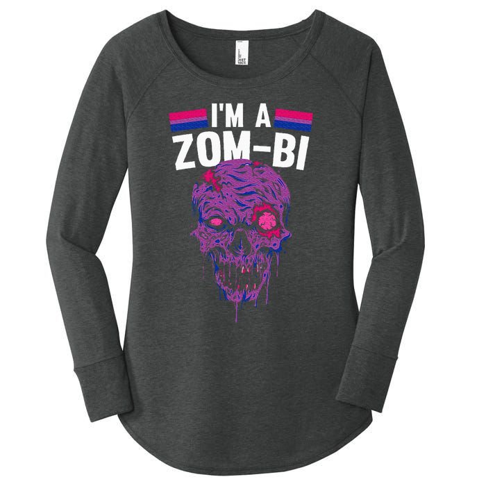 Bisexual Zombie Lazy Halloween Costume Funny Bi Pride LGBT Q Women's Perfect Tri Tunic Long Sleeve Shirt